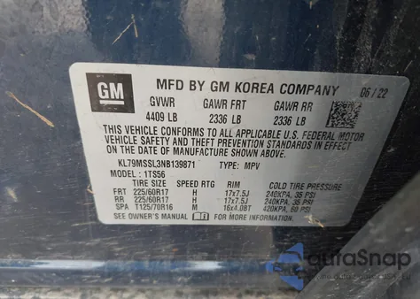 2022 Chevrolet Trailblazer Awd Activ из США, поврежденный, VIN KL79MSSL3NB139871